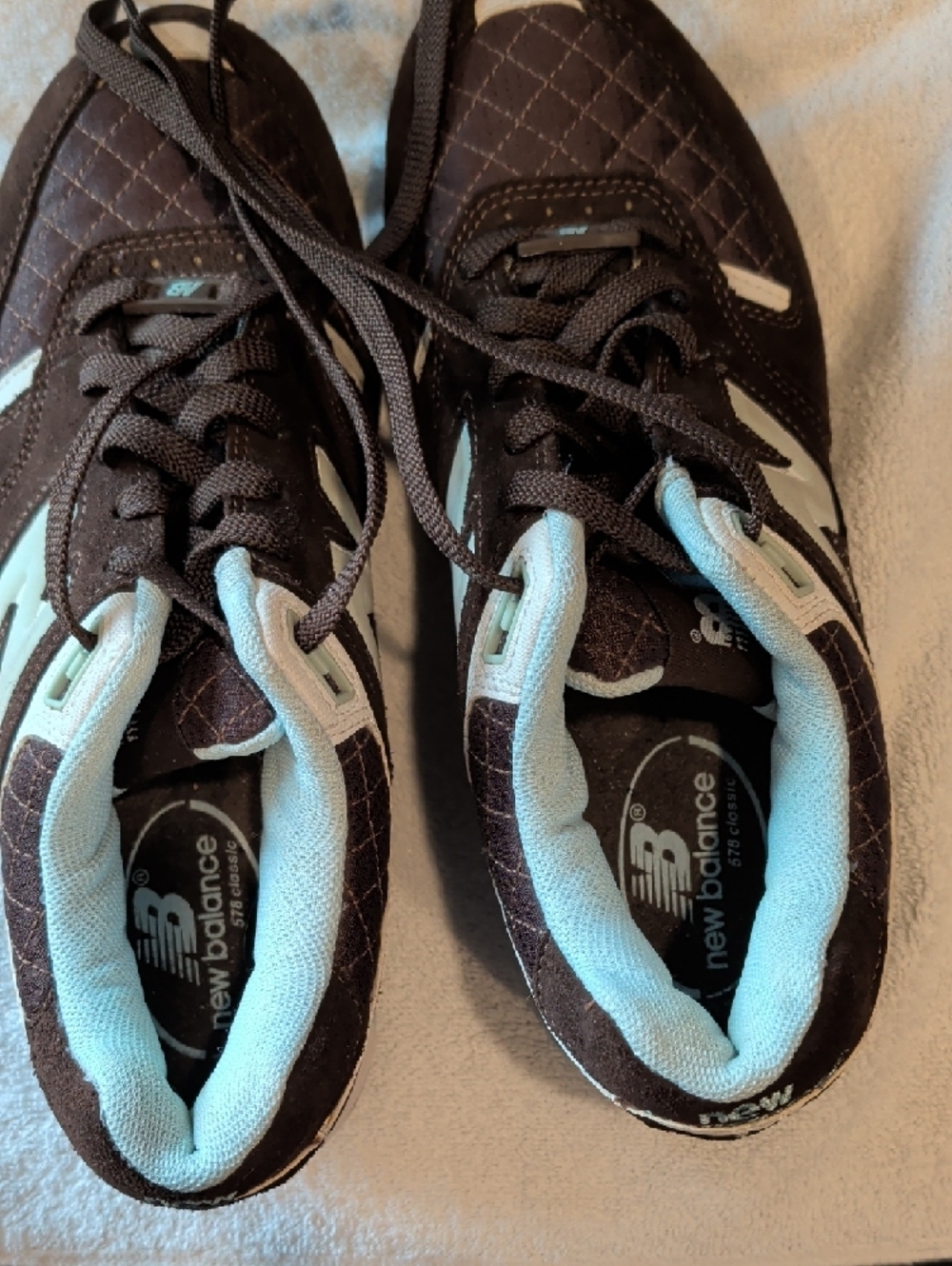 New Balance Women's Brown Quilted Suede Sneakers with Cream Accents - Picture 4 of 4